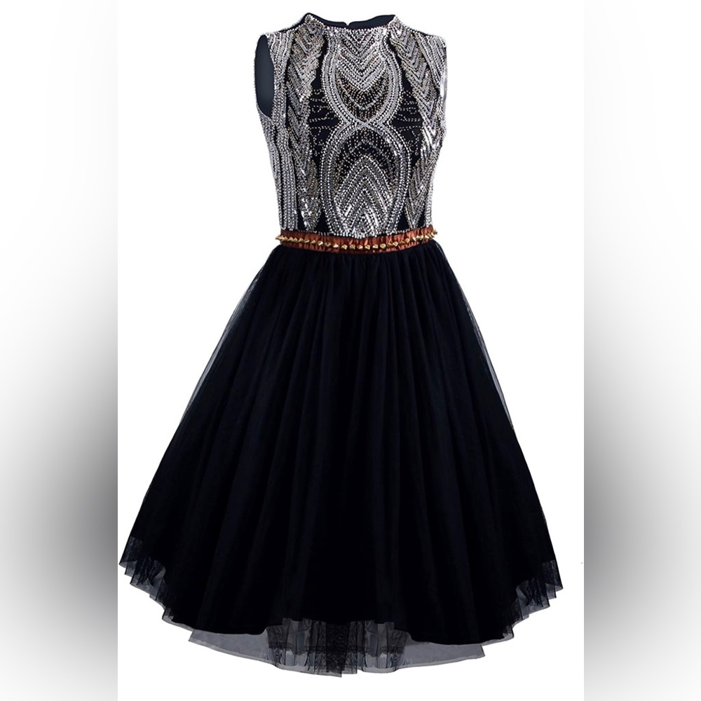 EUC Vijiv 1920’s Short Prom Dress Beaded Organza, size XS